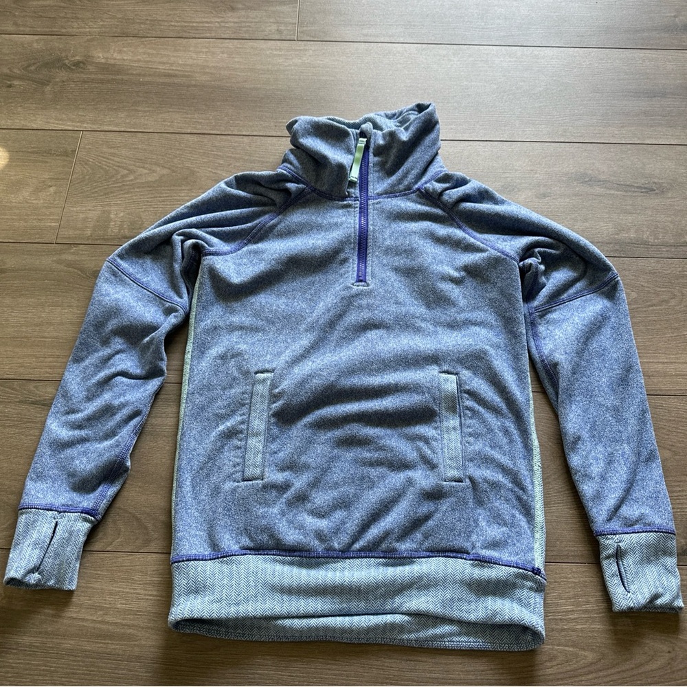 Ivivva Lululemon Shiver Stopper Fleece Pullover Girls Size 12 Blue Herringbone